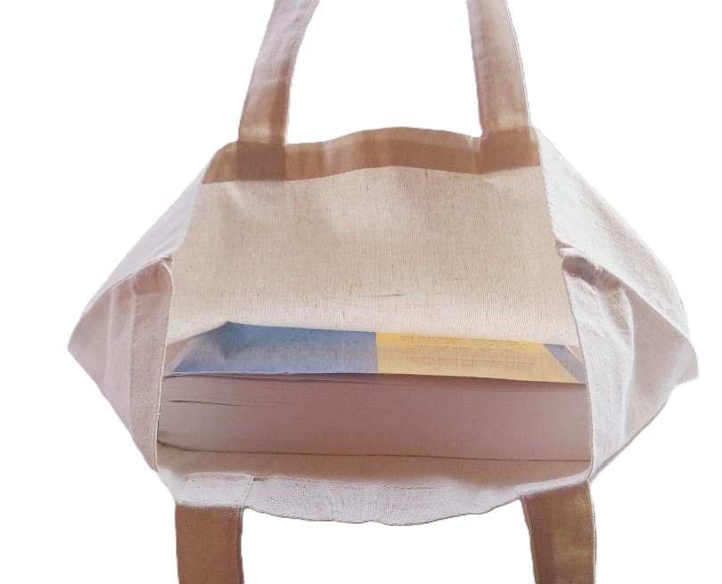 Photo of a canvas tote bag with wide open mouth.