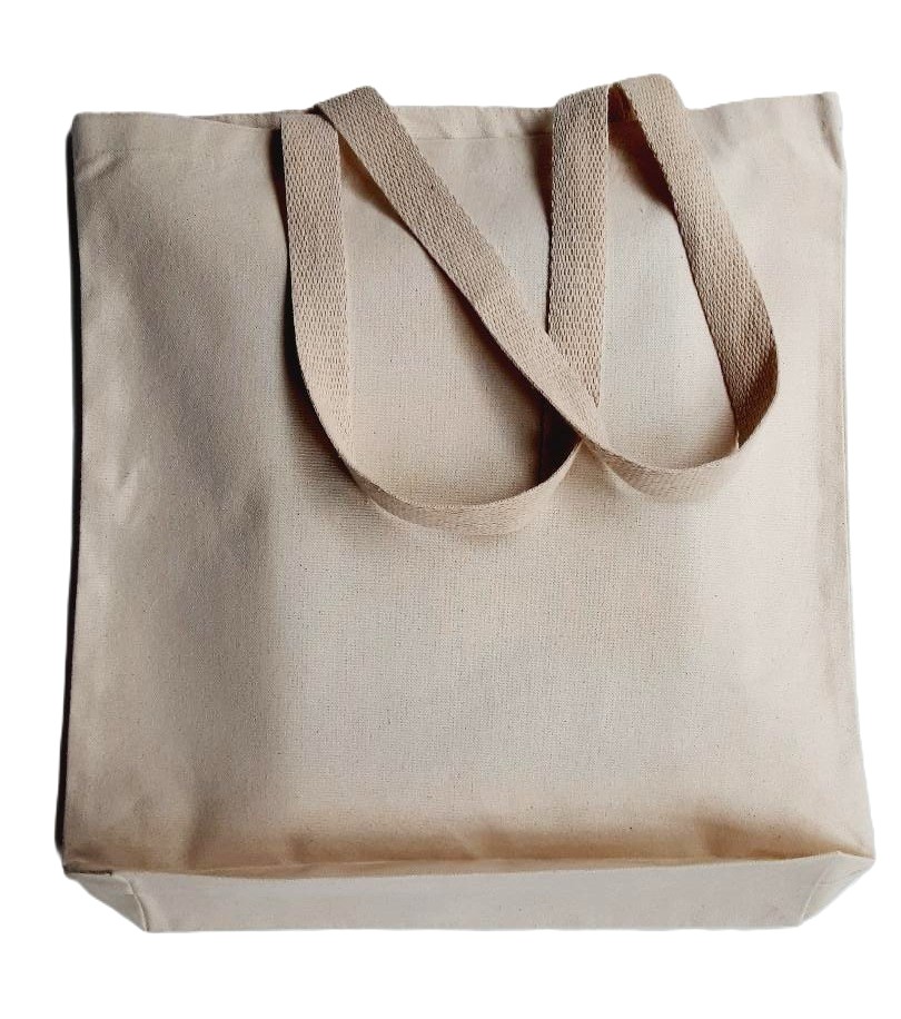 Photo of a tote canvas bag SIZE: 15'W x 15'H x 3'D, Imprint Size: 10'W x 12'H.